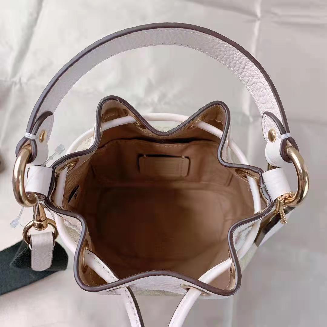 Coach C5121 Dempsey Drawstring Bucket 15 In Signature Canvas In Light Khaki Chalk Coach C5121 Dempsey Drawstring Bucket 15 In Signature Canvas In Light Khaki Chalk